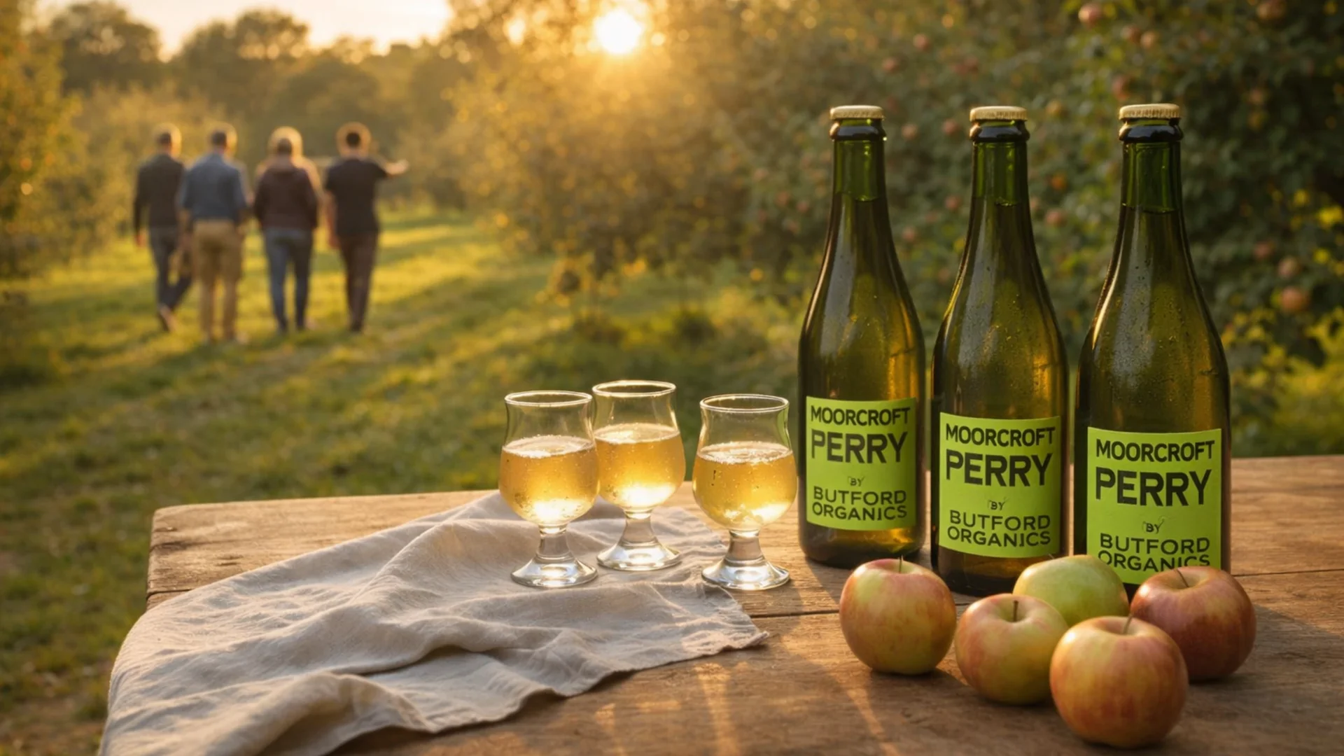 Organic cider tour in Herefordshire - people enjoying cider tasting in the orchard